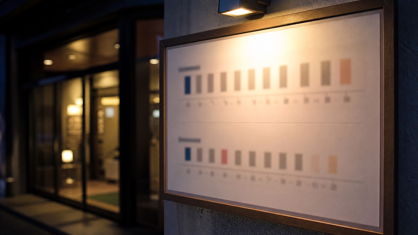 営業時間の下に一回り小さく受付終了時刻が書かれた入浴施設の掲示板