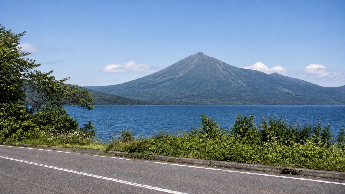 猪苗代湖の湖畔から磐梯山を望むドライブルート(イメージ)