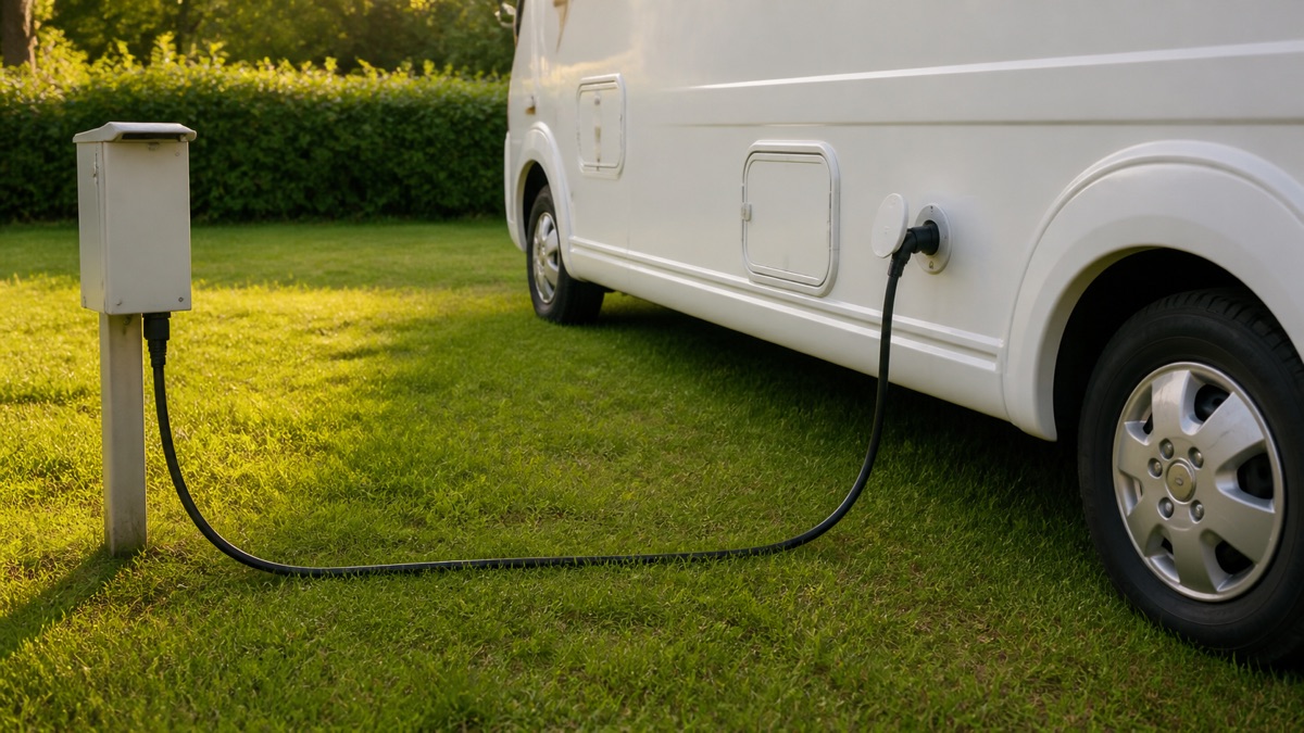 電源ボックスから車両の外部電源入力口へ延びるケーブル。区画内で完結している