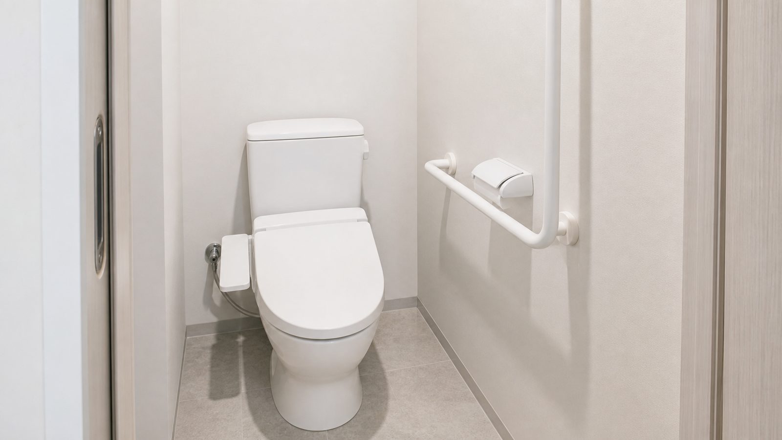 温水洗浄便座付きの清潔な洋式トイレの個室