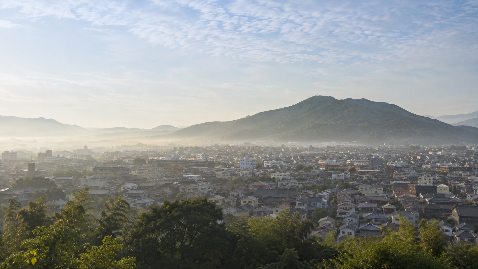 朝の眉山を望む徳島市街地の風景(イメージ)