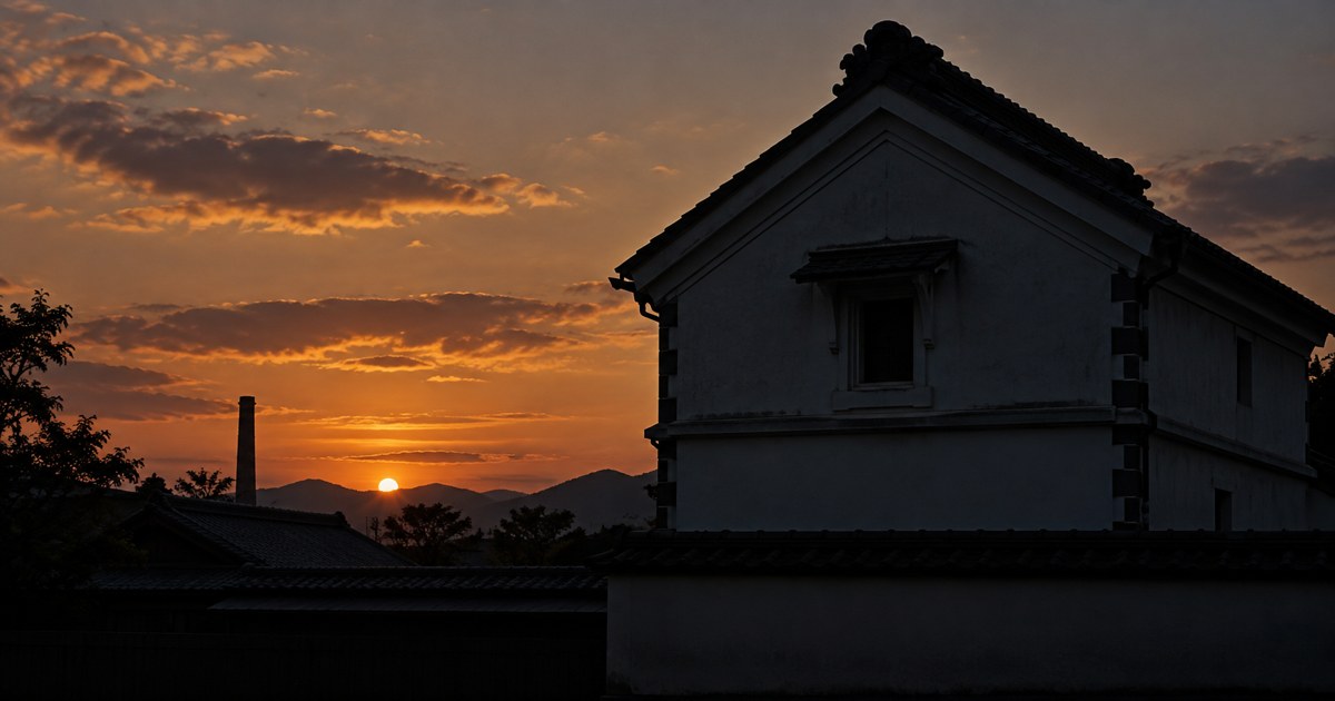 蔵造りの建物のシルエットと夕暮れの空(イメージ)