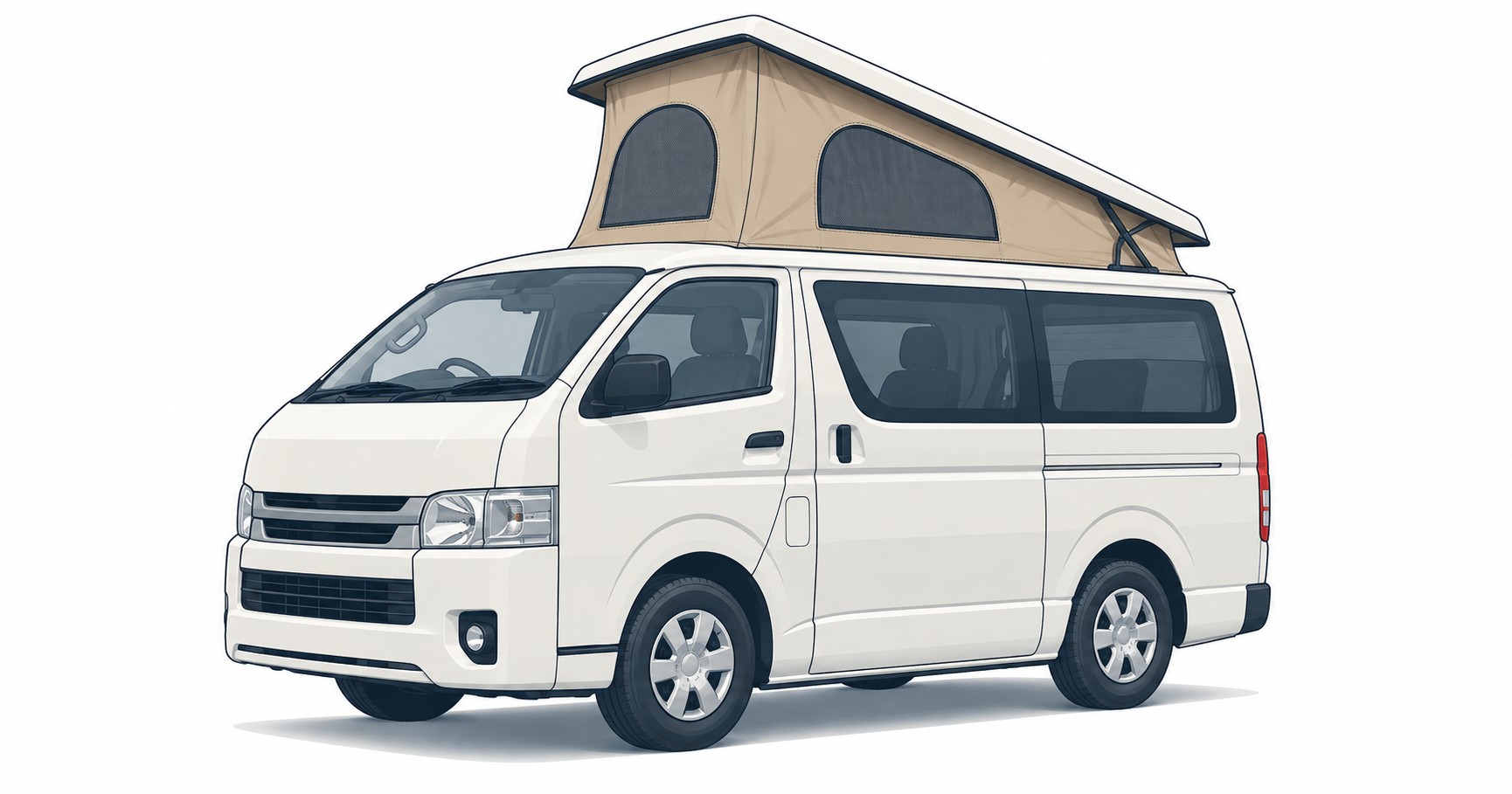 SAny.VAN ポップアップルームの車体寸法とポップアップルーフを示すイメージ