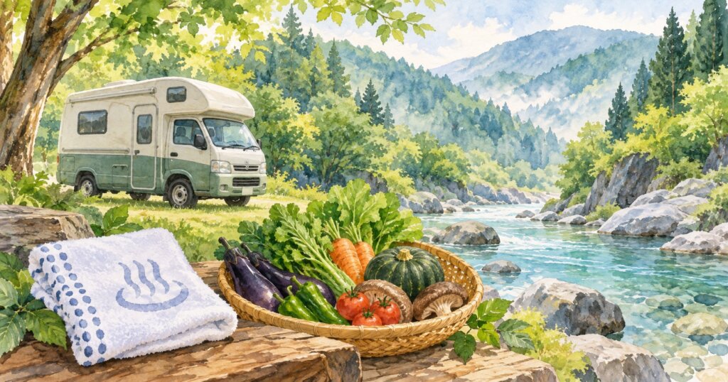 RVパーク 道の駅虹の森公園まつので一泊｜温泉と松野の食を歩いてつなぐ車旅