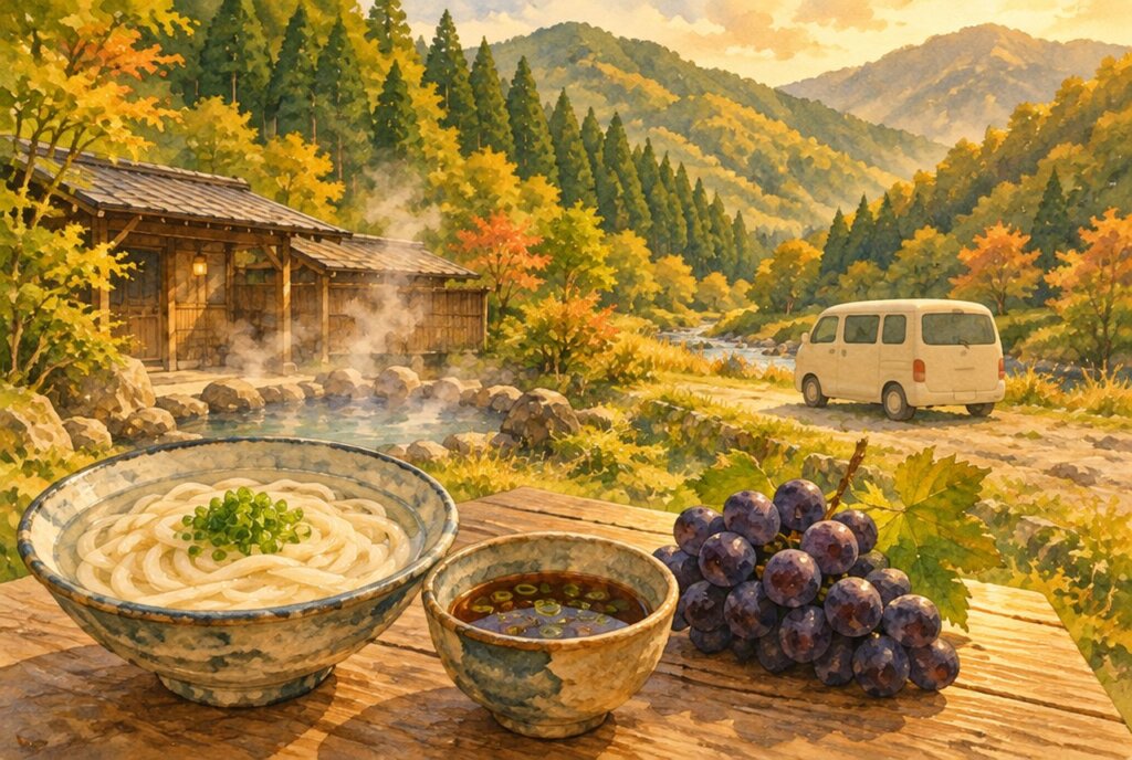 君田温泉「森の泉」で三次一泊｜もち麦うどんとピオーネ、温泉をつなぐ山あいワーケーション